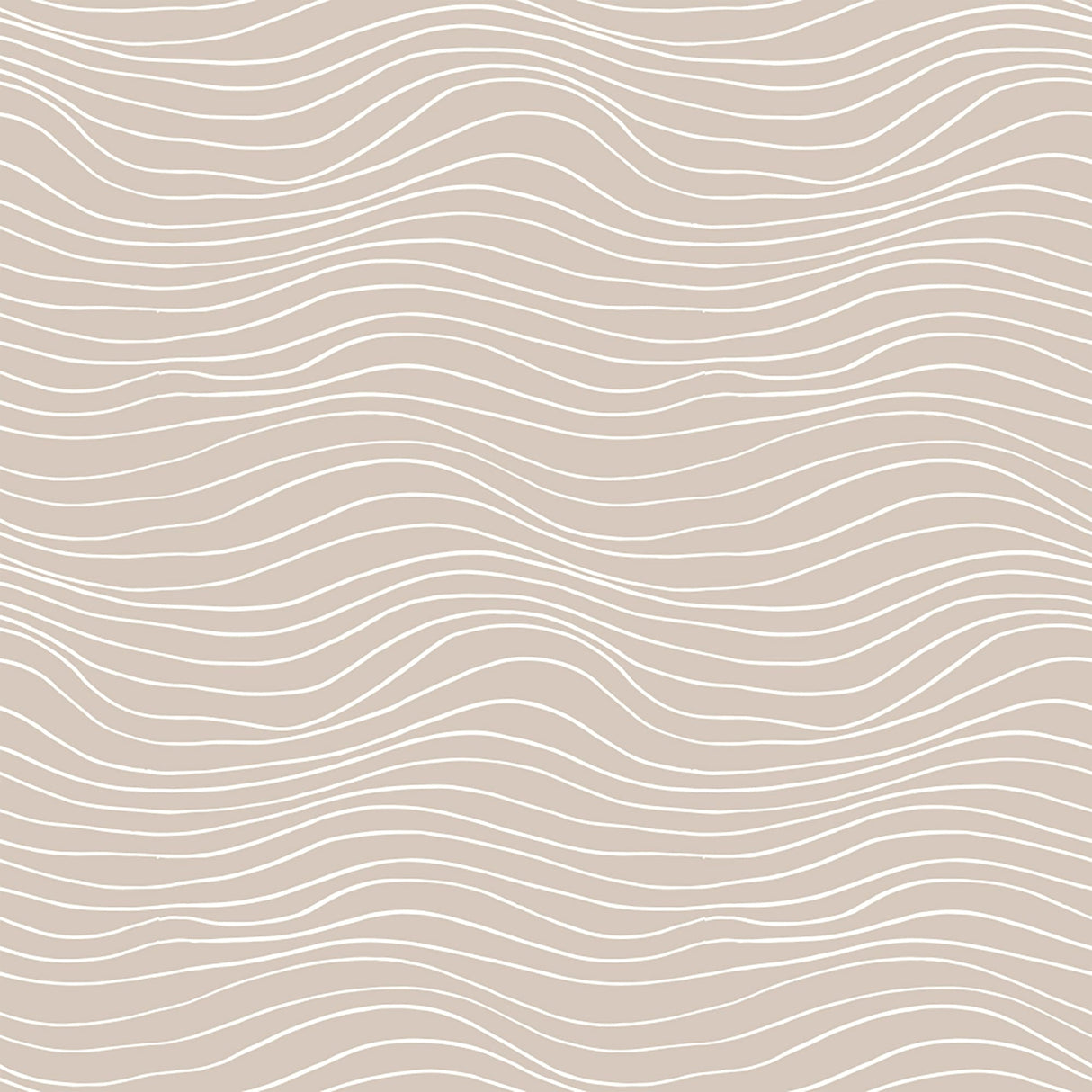 Beige minimalist wallpaper with white wavy line pattern for modern neutral interiors