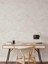 Beige nautical big waves wallpaper