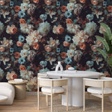 Vintage Floral Wallpaper Mural - Dark Botanical Peel and Stick Wallpaper