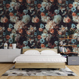 Vintage Floral Wallpaper Mural - Dark Botanical Peel and Stick Wallpaper