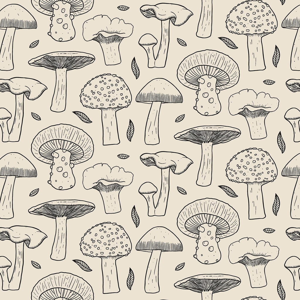 Vintage Black Mushroom Wallpaper - Hand Drawn Peel and Stick Wallpaper