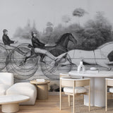 Vintage Horse Racing Black and White Wallpaper Mural