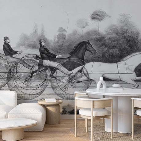 Vintage Horse Racing Black and White Wallpaper Mural