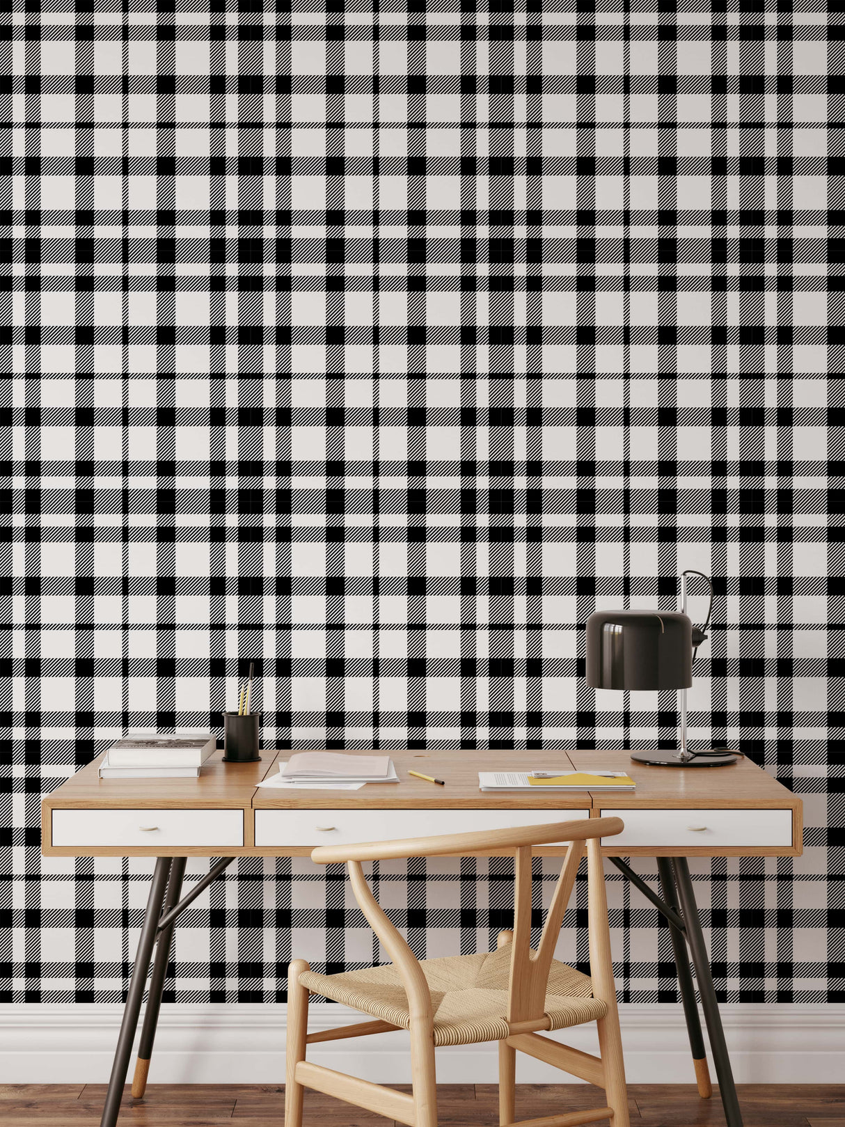 Black and White Tartan Plaid Wallpaper Peel and Stick