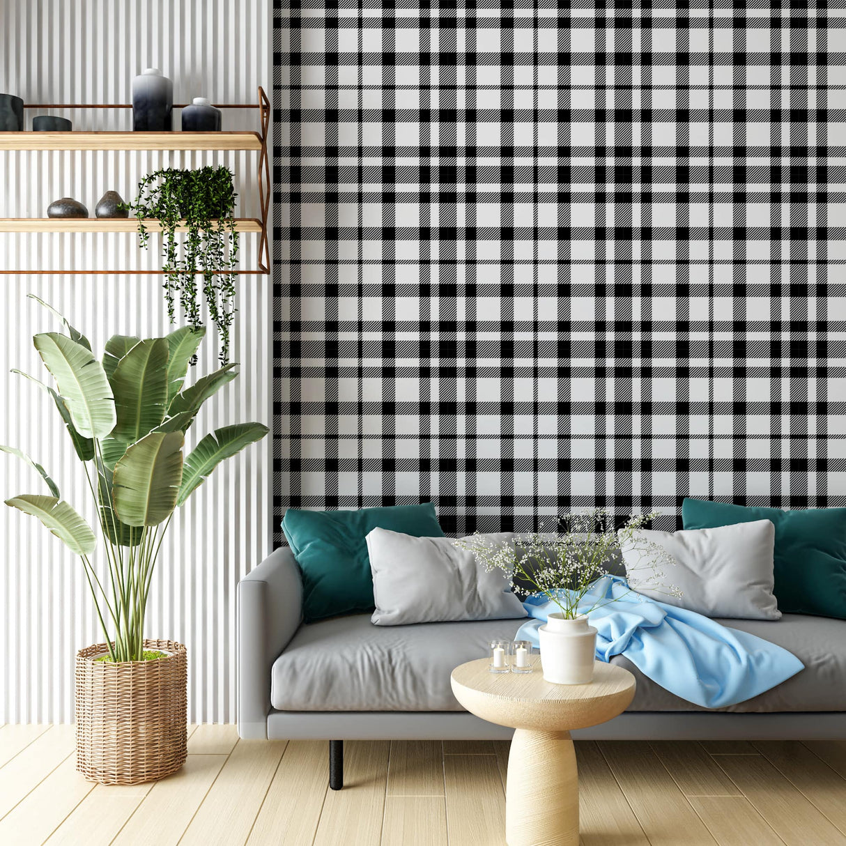 Black and White Tartan Plaid Wallpaper Peel and Stick