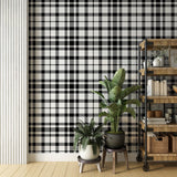 Black and White Tartan Plaid Wallpaper Peel and Stick