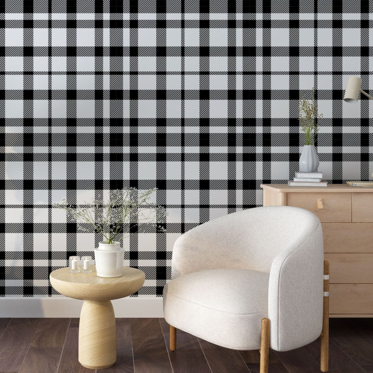 Black and White Tartan Plaid Wallpaper Peel and Stick