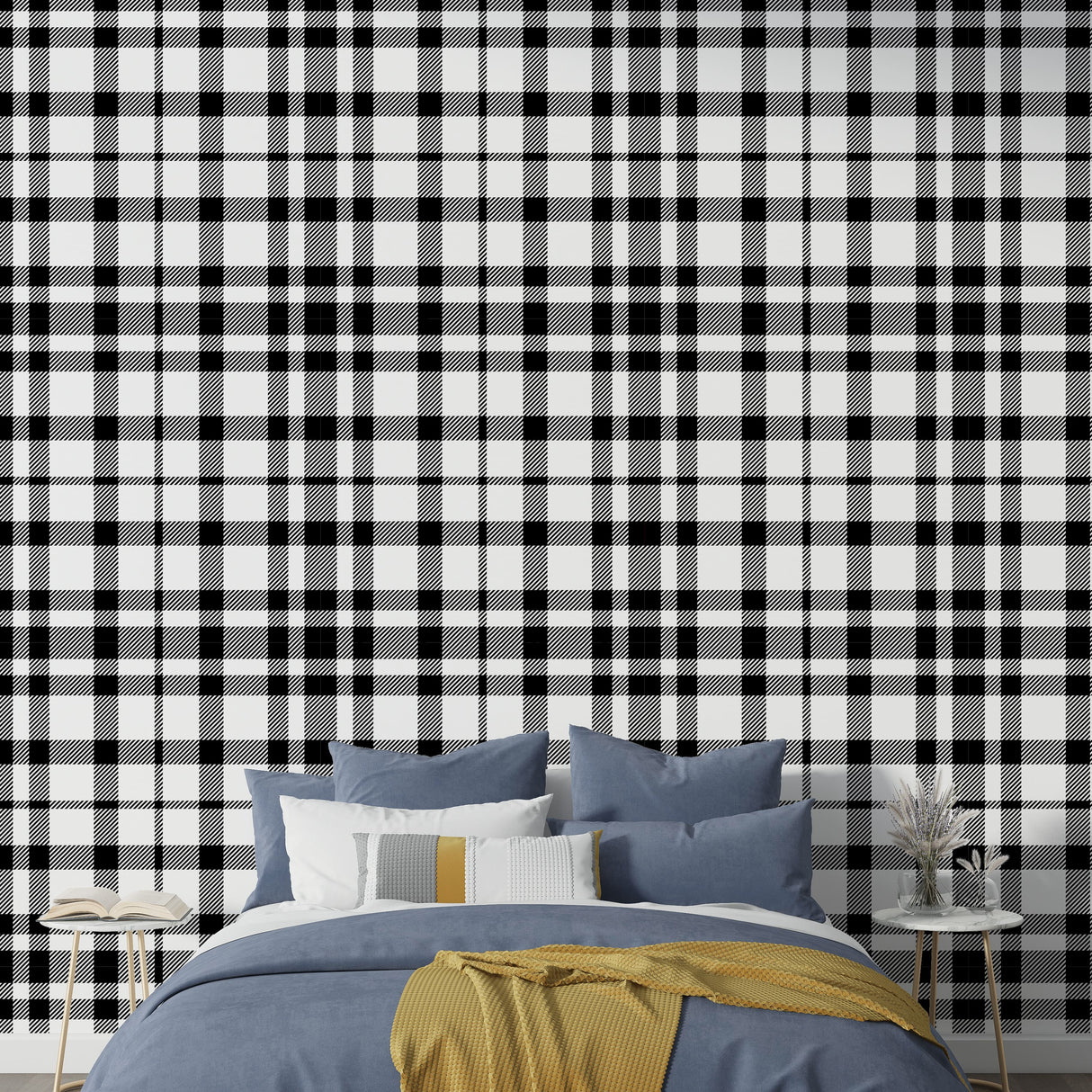 Black and White Tartan Plaid Wallpaper Peel and Stick