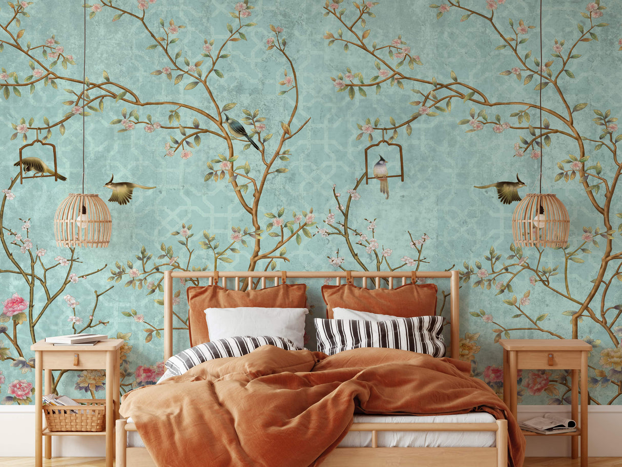 Vintage Blue Chinoiserie Wallpaper