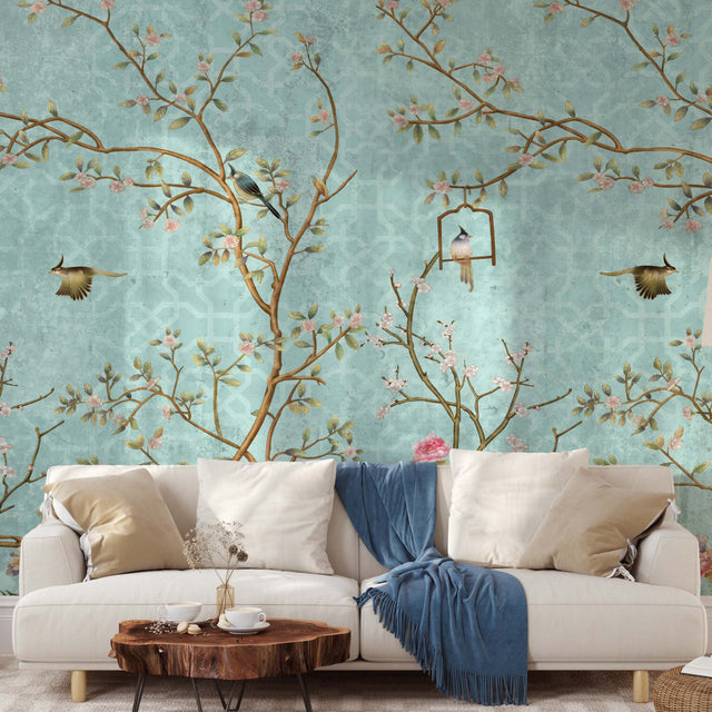 Vintage Blue Chinoiserie Wallpaper