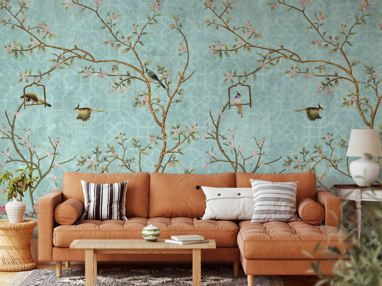 Vintage Blue Chinoiserie Wallpaper