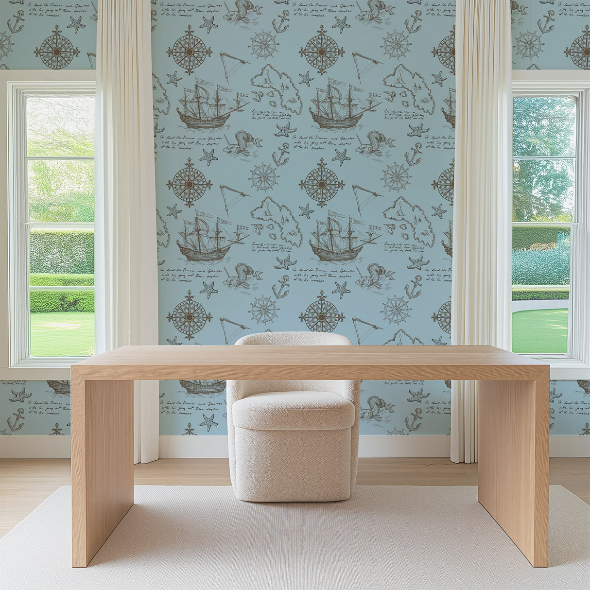 Vintage Nautical Map Blue Wallpaper