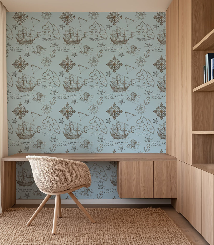 Vintage Nautical Map Blue Wallpaper
