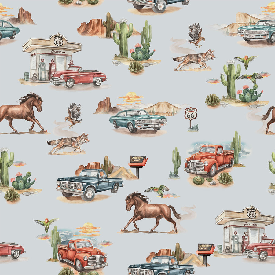 Blue Western cowboy-themed wallpaper