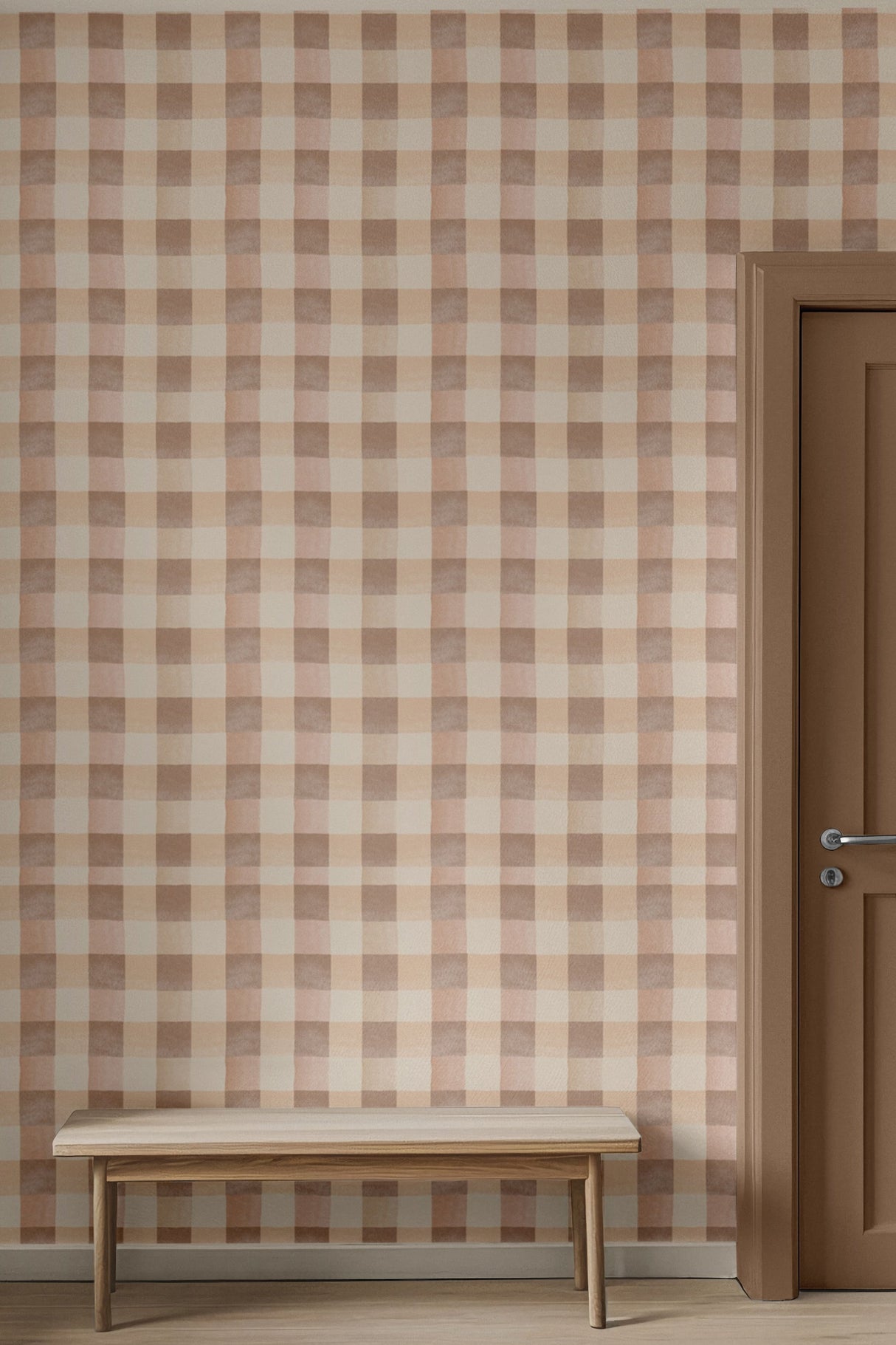 Boho Beige Checkered Wallpaper - Modern Farmhouse Decor