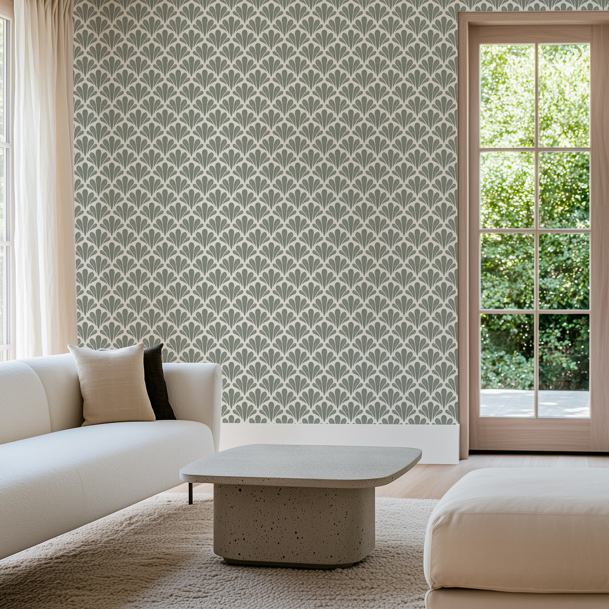 Brushstroke Scallops Wallpaper – Modern Art Deco Pattern in Soft Neutrals