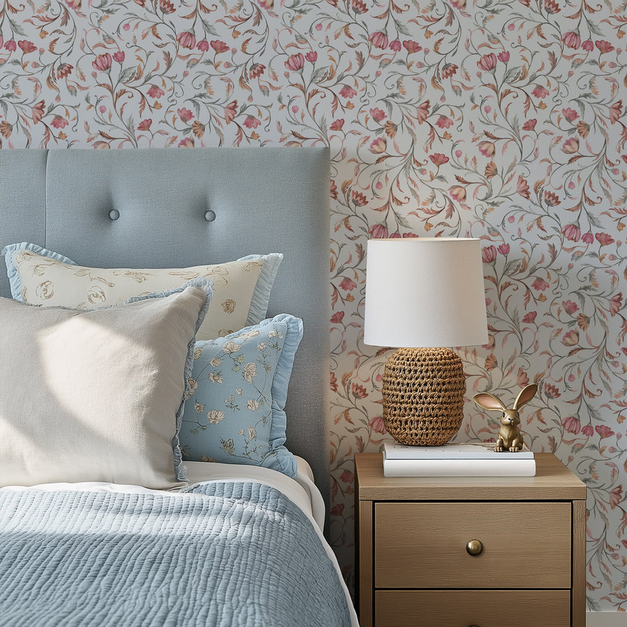 Serenade in Blue – Vintage Watercolor Floral Wallpaper