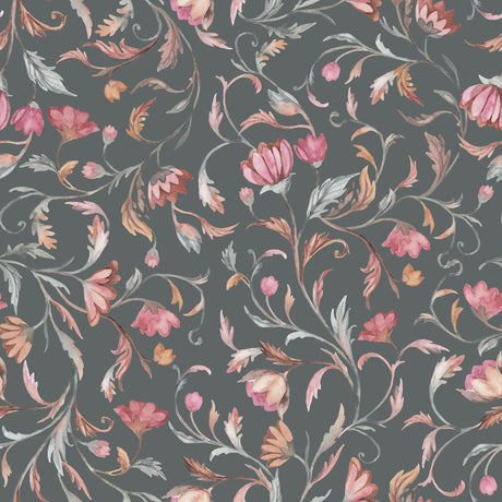 Midnight Bloom – Moody Floral Wallpaper in Rosewood & Charcoal