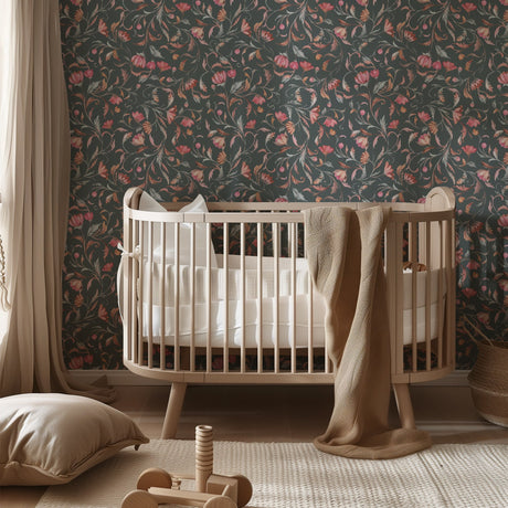 Midnight Bloom – Moody Floral Wallpaper in Rosewood & Charcoal