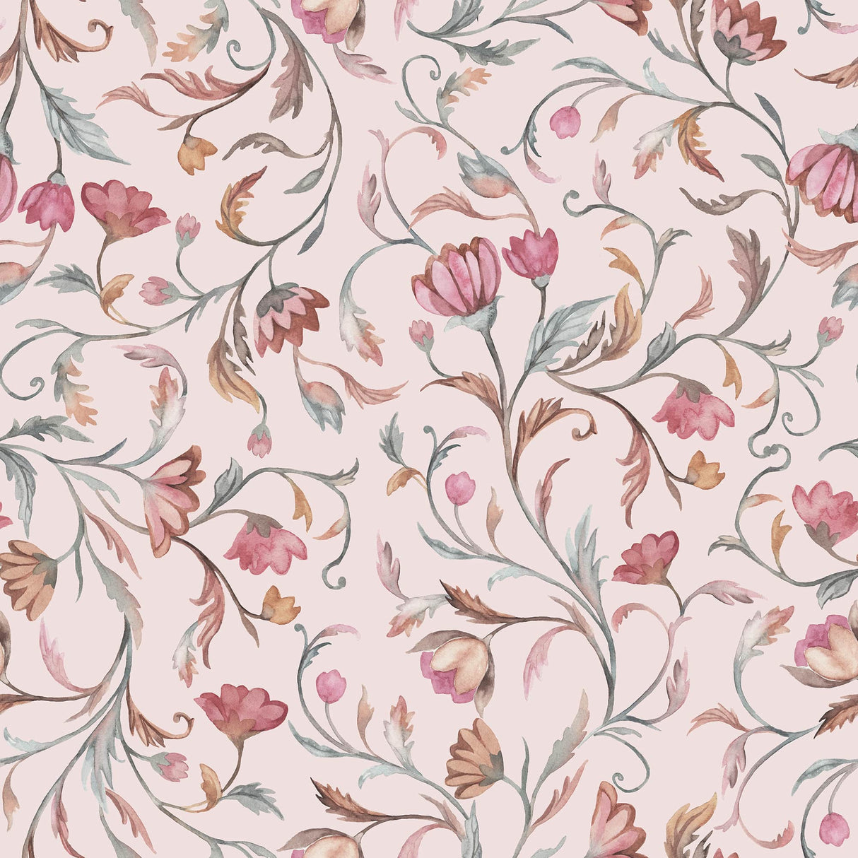 Rose Blush Botanica – Vintage Pink Floral Wallpaper for Bedrooms & Interiors