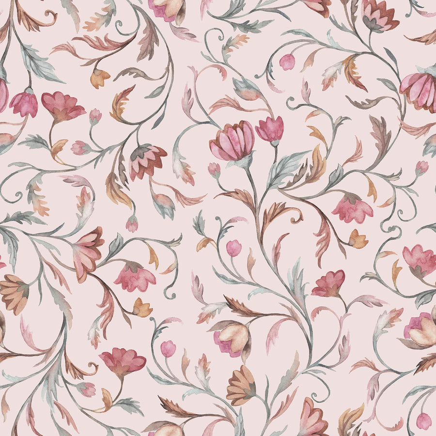 Rose Blush Botanica – Vintage Pink Floral Wallpaper for Bedrooms & Interiors