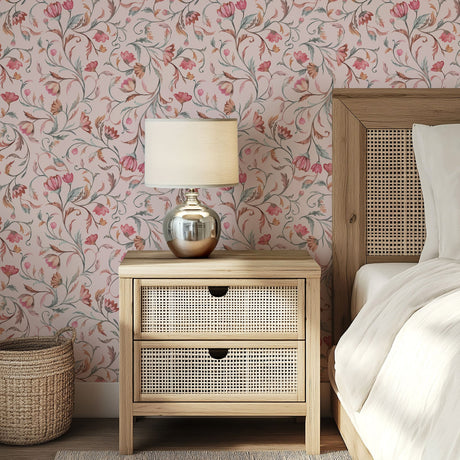 Rose Blush Botanica – Vintage Pink Floral Wallpaper for Bedrooms & Interiors