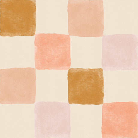 Artisan Checkered Wallpaper - Warm Terracotta and Mustard Tones