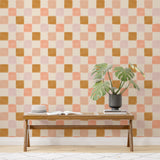 Artisan Checkered Wallpaper – Warm Terracotta and Mustard Tones