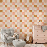 Artisan Checkered Wallpaper – Warm Terracotta and Mustard Tones