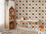 Warm Green and Pink Checkered Wallpaper – Earthy & Pastel Tones Wallpaper