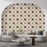 Warm Green and Pink Checkered Wallpaper – Earthy & Pastel Tones Wallpaper