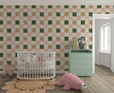 Warm Green and Pink Checkered Wallpaper – Earthy & Pastel Tones Wallpaper