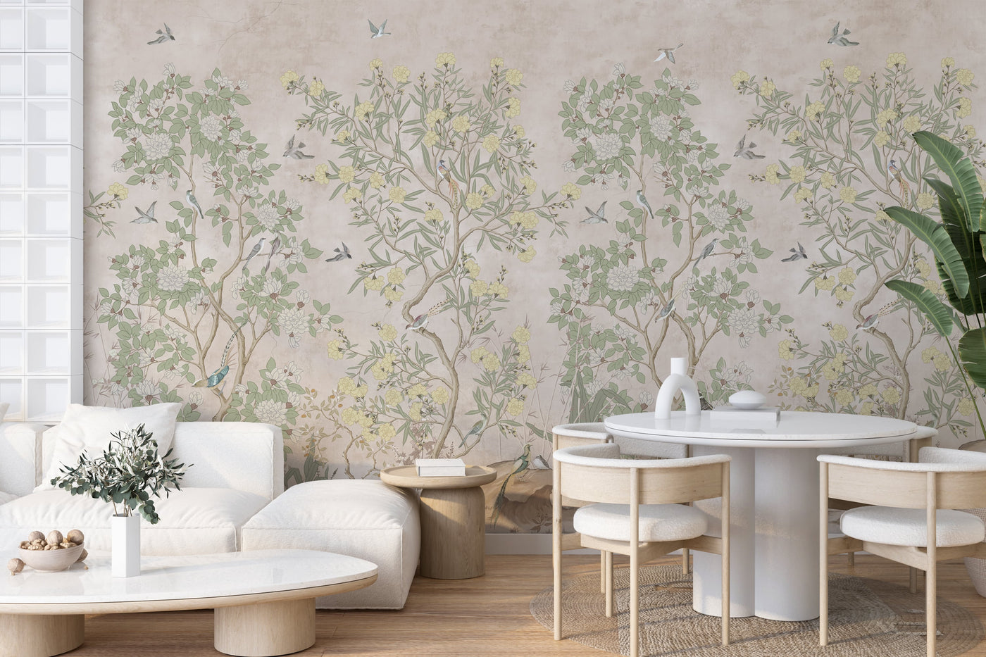 Chinoiserie Floral Wallpaper Mural - Vintage Birds and Blossoms Peel and Stick