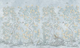 Blue Chinoiserie Wall Mural - Hand Painted Birds and Blossoms Wallpaper