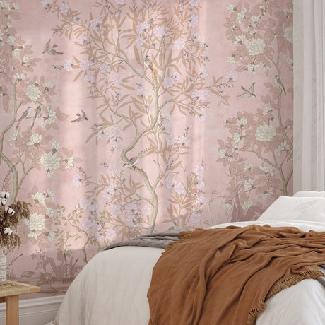 Blush Pink Chinoiserie Wallpaper Mural Peel and Stick