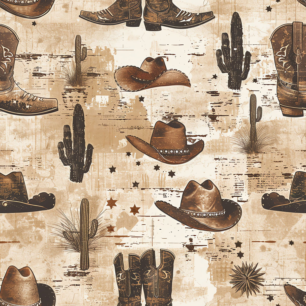Rustic Cowboy Wallpaper – Removable Western Wallpaper with Hats, Boots & Cacti