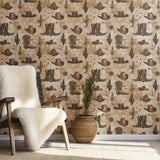 Rustic Cowboy Wallpaper – Removable Western Wallpaper with Hats, Boots & Cacti