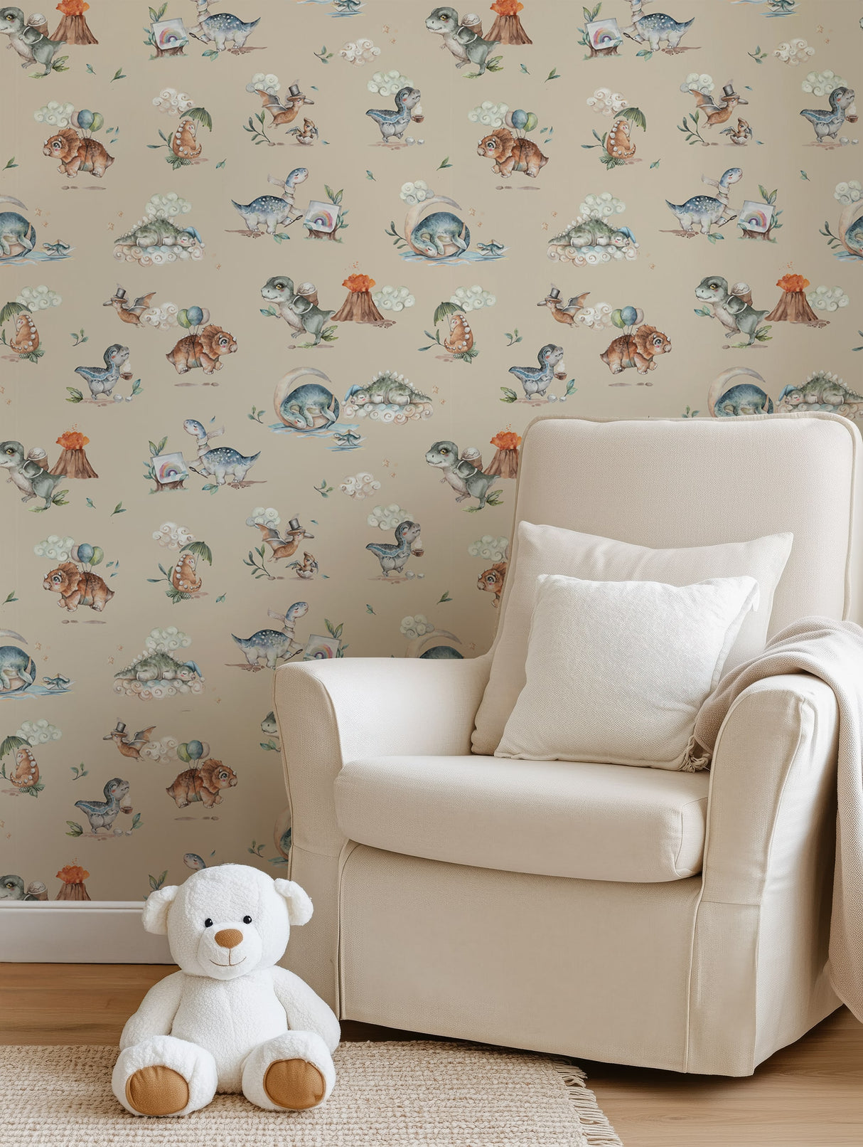 Dino Era Dreams – Cute Dinosaur Wallpaper for Kids Rooms & Nurseries