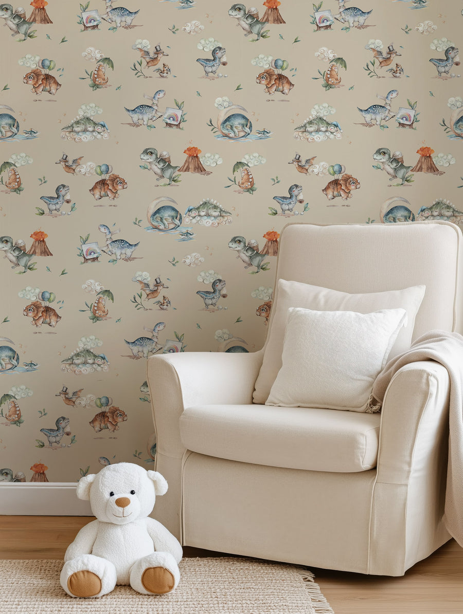 Dino Era Dreams – Cute Dinosaur Wallpaper for Kids Rooms & Nurseries