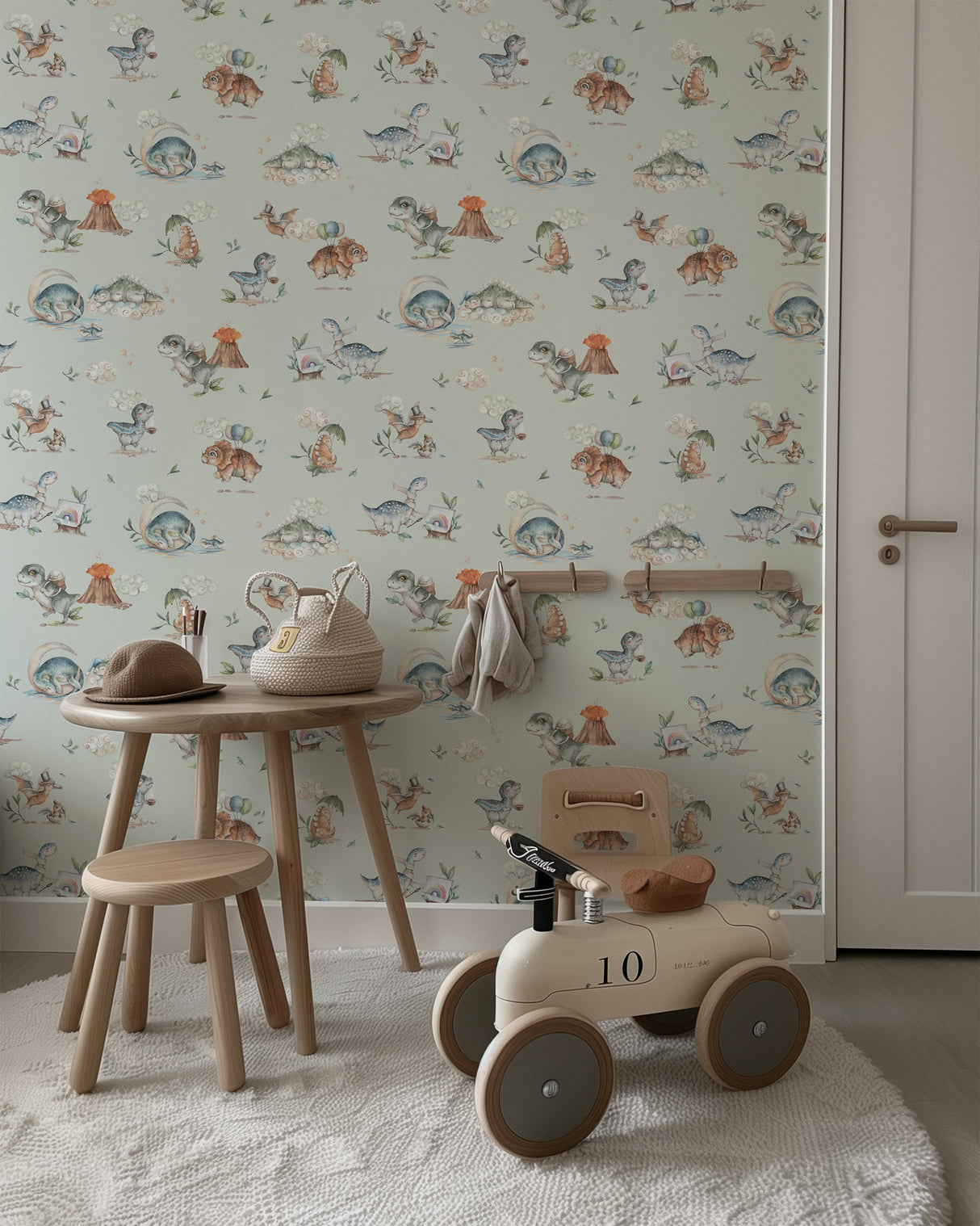 Dino Era Serenity – Watercolor Dinosaur Wallpaper for Nurseries & Kids Rooms