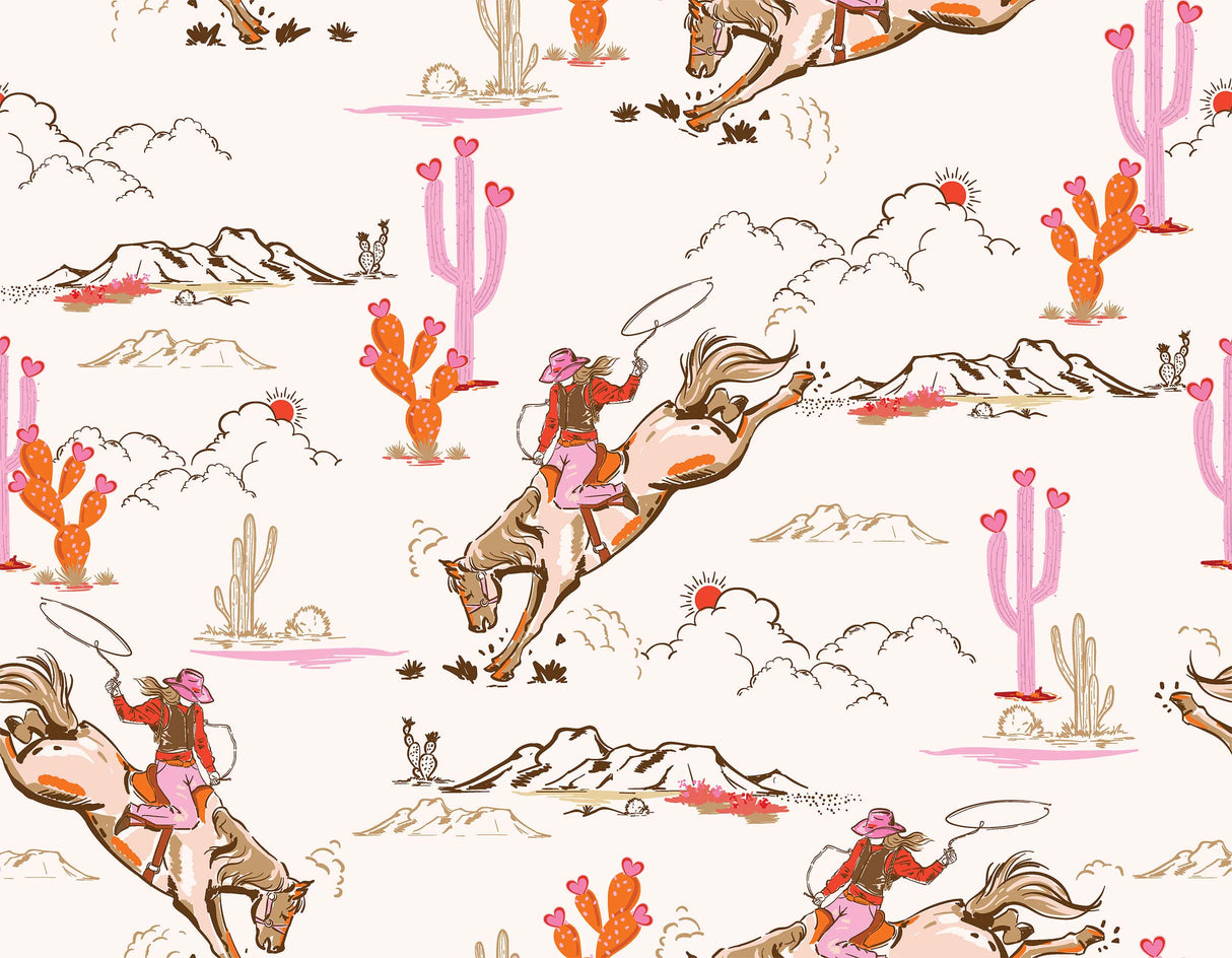 Whimsical Cowgirl Rodeo Wallpaper – Peel and Stick Western Wallpaper