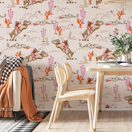 Whimsical Cowgirl Rodeo Wallpaper – Peel and Stick Western Wallpaper