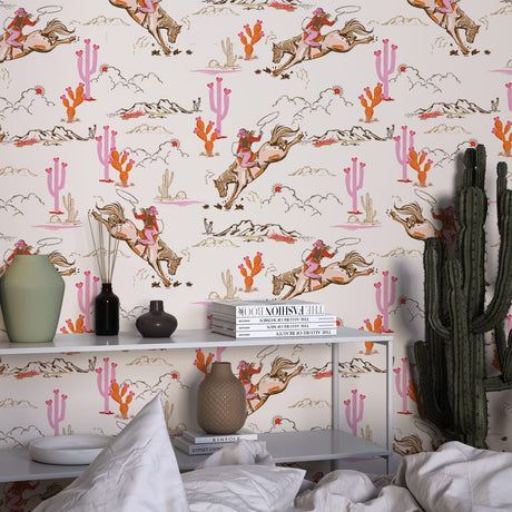 Whimsical Cowgirl Rodeo Wallpaper – Peel and Stick Western Wallpaper