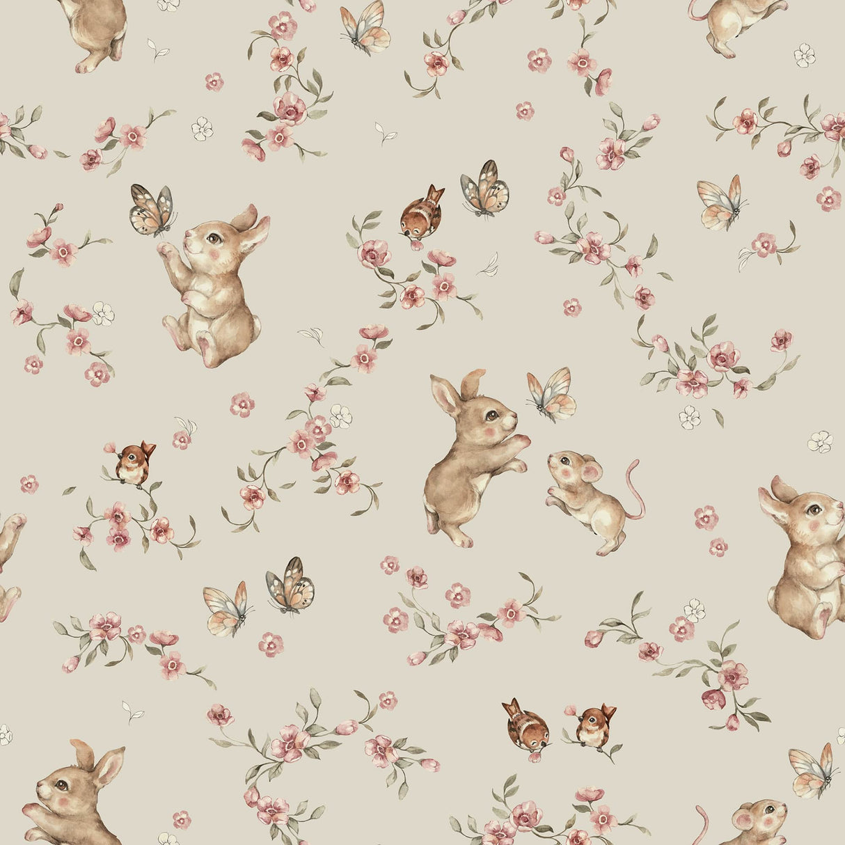 Floral Bunny Wallpaper – Vintage Woodland Nursery Wall Mural