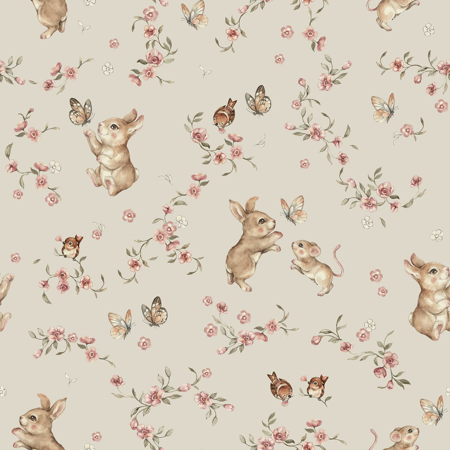 Floral Bunny Wallpaper – Vintage Woodland Nursery Wall Mural