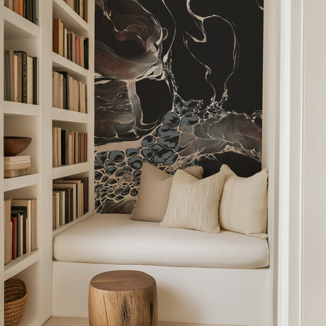 Luxury Abstract Black Marble Wall Mural - Modern Fluid Art Wallpaper