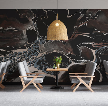 Luxury Abstract Black Marble Wall Mural - Modern Fluid Art Wallpaper