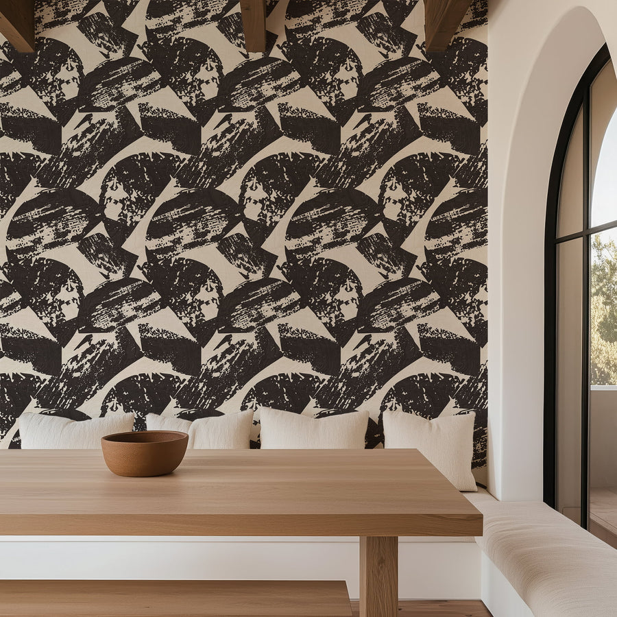 Dining room with a Abstract Woodcut Wallpaper
