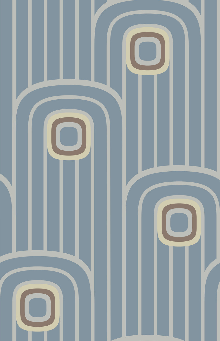 Dusty Blue 70s Retro Mod Arch Geometric Wallpaper