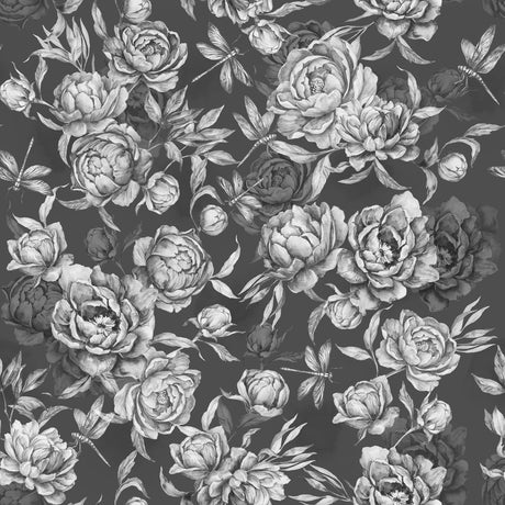 Enchanted Peony Garden – Moody Black & White Floral Wallpaper